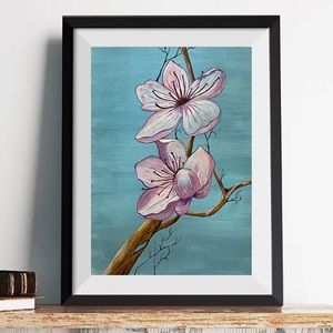 🌙 New Original Acrylic Painting Cherry Flower Blooming Wall Art